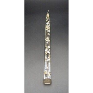 Lucite Acrylic Single Taper Candle Stick Clear Gold Silver Leaf Flakes Vtg MCM